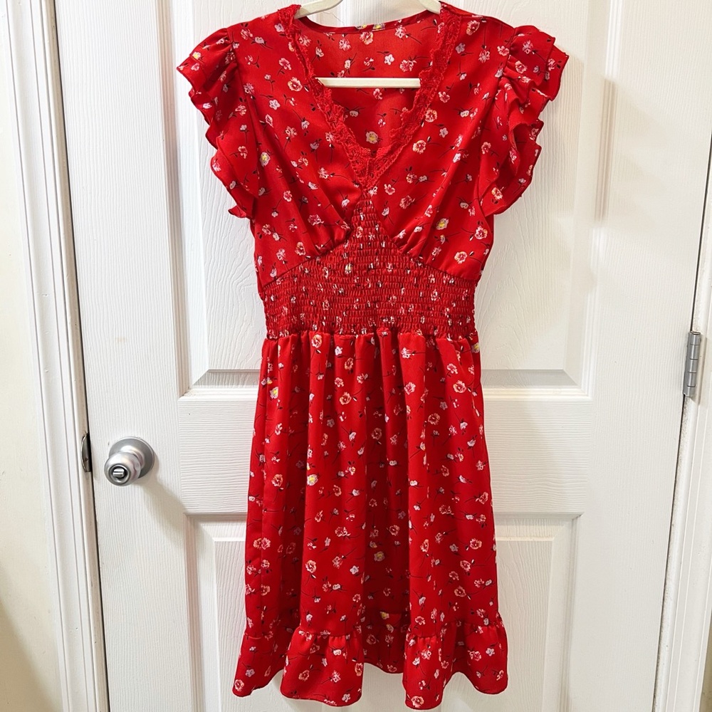 NWOT Red Ruffled Mini Sundress - Picture 4 of 14